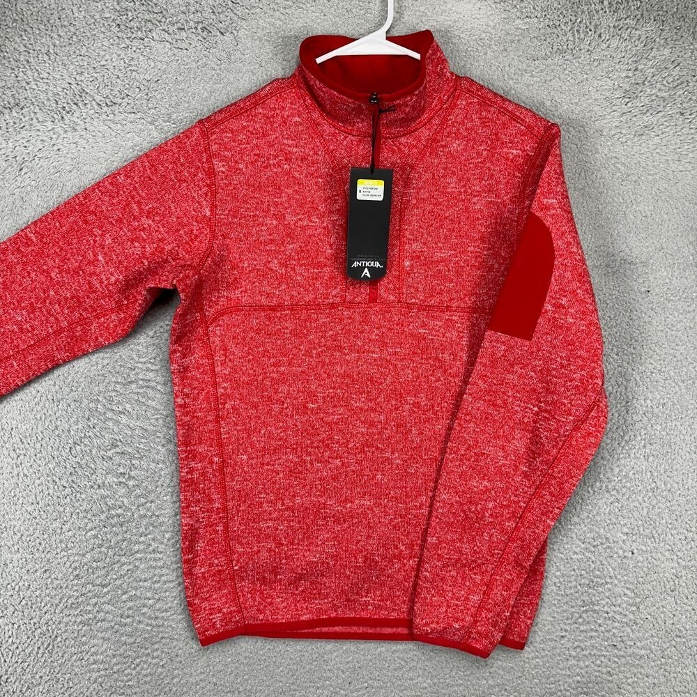 Antigua Fortune Pullover Fleece Sweater Mens Small‎ Heather Red Quarter Zip NEW